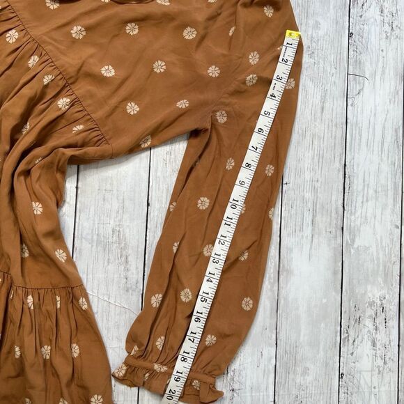 Madewell warm Hickory bloom dot tie-neck tiered min dress XS - Picture 9 of 10